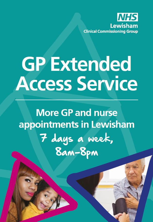 GP Extended Access Service. More GP and nurse appointments in Lewisham 7 days a week, 8am - 8pm